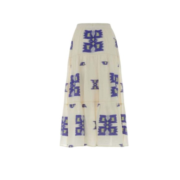 Devotion Twins Iliokali Maxi Skirt Womens OS S M L Cream Blue Cotton Tiered Boho - Picture 12 of 13